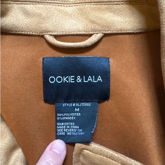 Ookie & LaLa brown tan faux suede open  jacket SIZE M - Picture 3 of 7